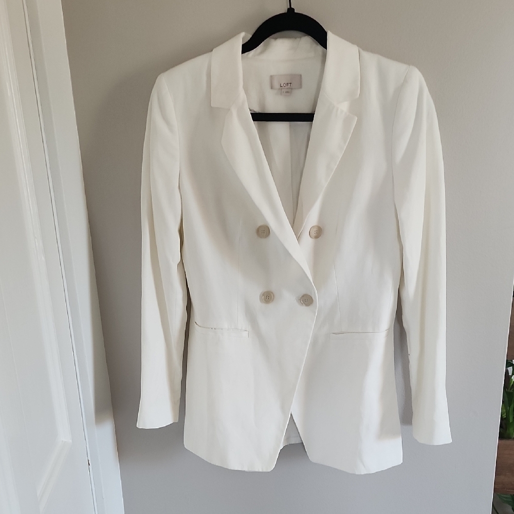 LOFT Ivory Double-Breasted Blazer